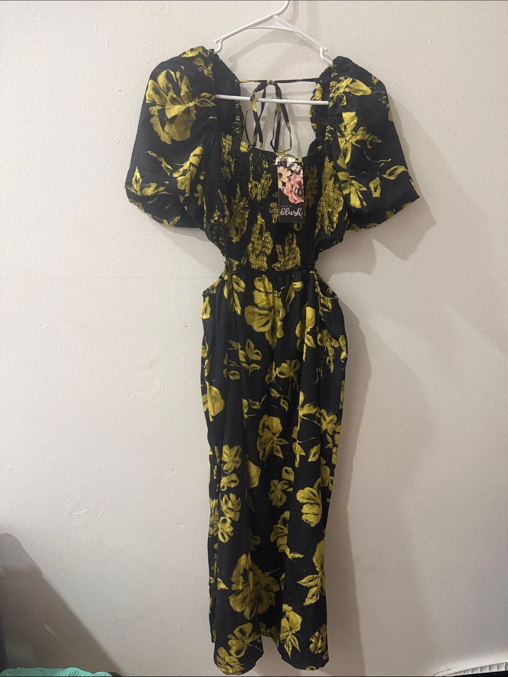 Blush Black Jumpsuit with Yellow Floral Print